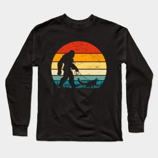 Bigfoot Walking a Raccoon Vintage Sunset Trash Panda Long Sleeve T-Shirt